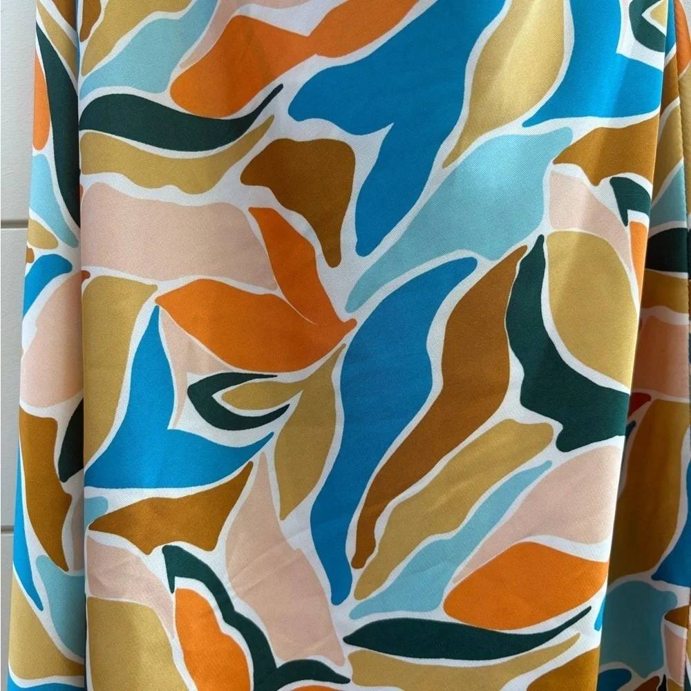 Emory Park One Shoulder Dress in Orange, Blue, and Cream - Picture 4 of 7